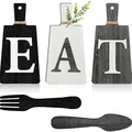 Διακοσμητικό σετ κουζίνας EAT 5 τεμαχίων από ρουστίκ ξύλο με πιρούνι και κουτάλι - Μαύρο Λευκό Γκρι