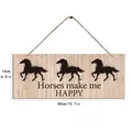 Detailed 40x16cm dimensions of vintage wooden sign with horse silhouettes and quote - 40x16cm / Horses Make Me Happy Style (210222B)