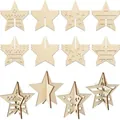 Set onafgewerkte houten sterren voor DIY schilderen 3D feestelijke tafeldecoratie - Sterrencollectie / 12 Stuks
