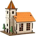 3D houten puzzel kerkmodel met oranje dak en klokkentoren huisdecoratie cadeau - Geel Huis Stijl 3