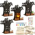 DIY Halloween ξύλινο σετ διακόσμησης δέντρου με χρώματα πινέλα και αυτοκόλλητα - Διακοσμητικό Δέντρο Χάλοουιν (DFhalloween tree)
