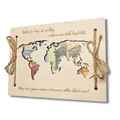 Wooden world map money gift plaque with decorative twine and German text - Style A (35111A) / 20cm