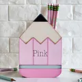 Creative pink pencil-shaped wooden pen holder and desk stationary storage organizer - Style A Pen Holder / 11x16.5x9.5cm / Pink
