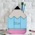 Blue wooden pencil-shaped pen holder for desk organization and stationery storage - Style A Pen Holder / 11x16.5x9.5cm / Blue