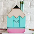 Teal wooden desk organizer in a cute pencil shape for stationery and pencil storage - Style A Pen Holder / 11x16.5x9.5cm / Turquoise Green