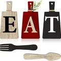 Keuken wanddecoratie set met houten EAT letters en bijpassende houten bestek decor - Rood Beige Grijs