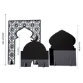 Black acrylic Islamic mosque and arch silhouette ornaments with size markings - Mosque Silhouette (MBT036) / Double-Layer KT Board Packaging / Black