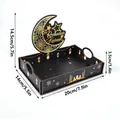 Decorative black Ramadan wooden storage tray with 20x14x14.5cm dimensions for Eid - Moon Castle Style A (MMZ049) / Black