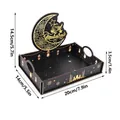 Decorative black wooden Eid Mubarak tray with golden mosque patterns and dimension labels - Hollow Star Moon Style B (MMZ050) / Black