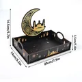 Black wooden Eid Al-Fitr storage tray with crescent moon and mosque design decoration - Mosque Silhouette Style C (MMZ051) / Black