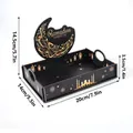 Black Ramadan decorative storage tray featuring elegant gold moon and mosque motifs - Ramadan Kareem Style D (MMZ052) / Black