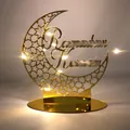 Χρυσό ακρυλικό διακοσμητικό φεγγάρι Ramadan Kareem με ζεστά LED λαμπάκια - Στυλ 1 (BT001) / Επιτραπέζια Βάση με LED Φως / Χρυσό