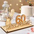 Wooden 60th Happy Birthday table centerpiece with LED string lights for anniversary - 60th Birthday with Light