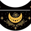 Handcrafted crescent moon wooden tarot card holder with gold floral and star engravings - Moon 12