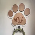 Gancho de pared personalizado con forma de huella para correas y abrigos de perro - 16 x 18 cm / Blanco (Grabado)