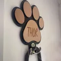 Gancho de pared con forma de pata de madera para correas de perros - 16 x 18 cm / Negro (Grabado)