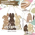 Dimensions and material details of the Easter bunny wooden welcome door sign - Polka Dot Style