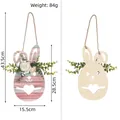 Easter bunny wooden door hanging decoration with artificial flowers, size 15.5x43.5cm - Rainbow Stripe Bunny Style (D)