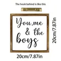 Τετράγωνη ξύλινη επιγραφή You me and the boys με γάντζο τοίχου διακόσμηση 20cm - Εσύ, Εγώ & Τα Αγόρια / 20x20cm