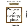 Ρετρό ξύλινη τετράγωνη πινακίδα τοίχου με 'Welcome to our happy place', μέγεθος 20x20cm - Χαρούμενο Μέρος / 20x20cm