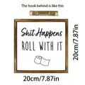 Vintage ξύλινη πινακίδα τοίχου με σλόγκαν 'Shit Happens' και γάντζο, πλάκα 20x20cm - Αποδέξου το / 20x20cm
