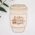 Houten cadeaubonhouder in de vorm van een koffiekopje met 'Coffee Teach repeat' gravure - Stijl 6 (Coffee Teach Repeat B)