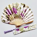 Traditional floral pattern satin folding fan with matching fabric pouch and purple tassel - No. 8 Bright Purple / Single Piece (With Bag)