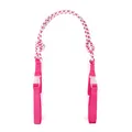 Detailed view of pink nylon extension strap featuring plastic buckles and patterned rope - White And Rose Red Dot Strap