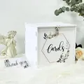 Elegant white wedding gift card box with floral wreath design and cards script - Eucalyptus Pattern (250237A)