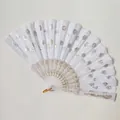 Detailed view of white Spanish folding fan with iridescent sequins and embroidery - 23CM*42CM / White Sequin