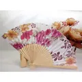 Elegant Chinese style floral silk folding fan with bamboo handle and display stand. - Style 11 Red Flower Vine