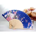 Traditional blue floral silk folding fan with hand-carved bamboo ribs - No. 2 Royal Blue