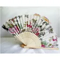 Elegant Chinese silk folding fan with bamboo handle featuring pink floral peony patterns - Style 15 Mixed Flowers