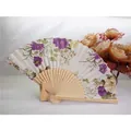 Japanese style bamboo folding fan with purple floral silk pattern - Style 9 Purple