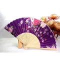 Elegant purple silk folding fan with delicate floral patterns and natural bamboo ribs - No.5 Purple Color Block