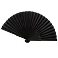 Elegant detail shot showing the texture of this black bamboo silk handheld folding fan - Folding Fan Only