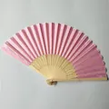 Detailed view of an elegant pink silk folding fan featuring decorative bamboo ribs - Pink (No.11)