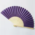 Detailed macro view of a purple silk folding fan with intricate bamboo ribs - Midnight Blue (No.16)
