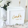 White wooden wedding gift card box featuring elegant gold Cards Thank You lettering - Gold Letters Pattern (250237C)