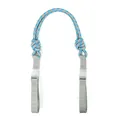 Detailed view of grey and blue braided nylon shoulder strap with plastic buckles - Light Grey Blue Strap