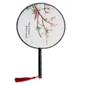 Detail view of a traditional Chinese round fan with elegant floral pattern and red tassel - 17 Jade Pendant Beauty (FANS-ts01) / 20cm
