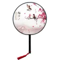 Detailed view of traditional Chinese silk round fan featuring plum blossom ink painting - 16 Spring Reporting (FANS-ts01) / 20cm