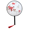 Detailed view of Chinese traditional round fan with birds and plum blossoms - 14 Bird Song and Flower Fragrance (FANS-ts01) / 20cm