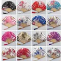 Elegant floral satin folding fans with bamboo ribs and tassels in multiple colors - Multicolor / Single Piece (With Bag)