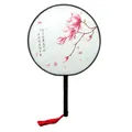 Traditional Chinese silk round fan featuring elegant magnolia pattern and red tassel - 12 Picked Up at Random (FANS-ts01) / 20cm