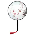 Exquisite traditional Chinese round hand fan with bird and flower painting and red tassel - A Bird / 20cm