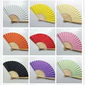 9-inch blank candy color folding fans with bamboo ribs for weddings, multiple colors - Multicolor