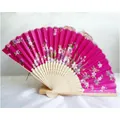 Traditional fuchsia floral silk folding fan with handcrafted bamboo frame for women - No. 13 Rose Red