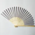 Elegant silver silk folding fan featuring natural bamboo ribs with decorative hollow patterns - Silver (No.21)