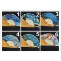Set of 6 classic art print silk fans with bamboo bones featuring Van Gogh and Monet - Mixed Style / 21cm